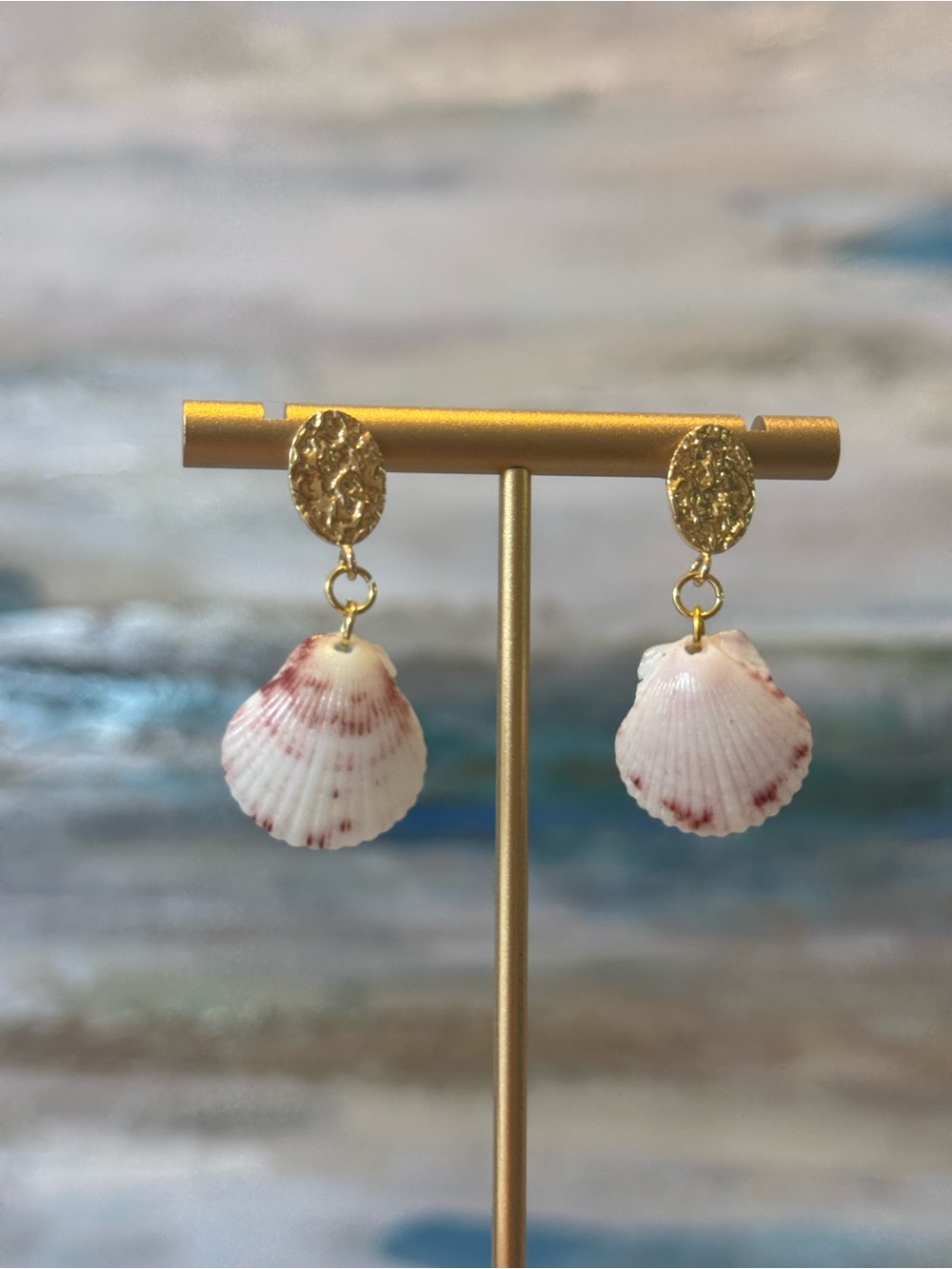 Gold Shell Drop Earrings - White and Pink Seashells